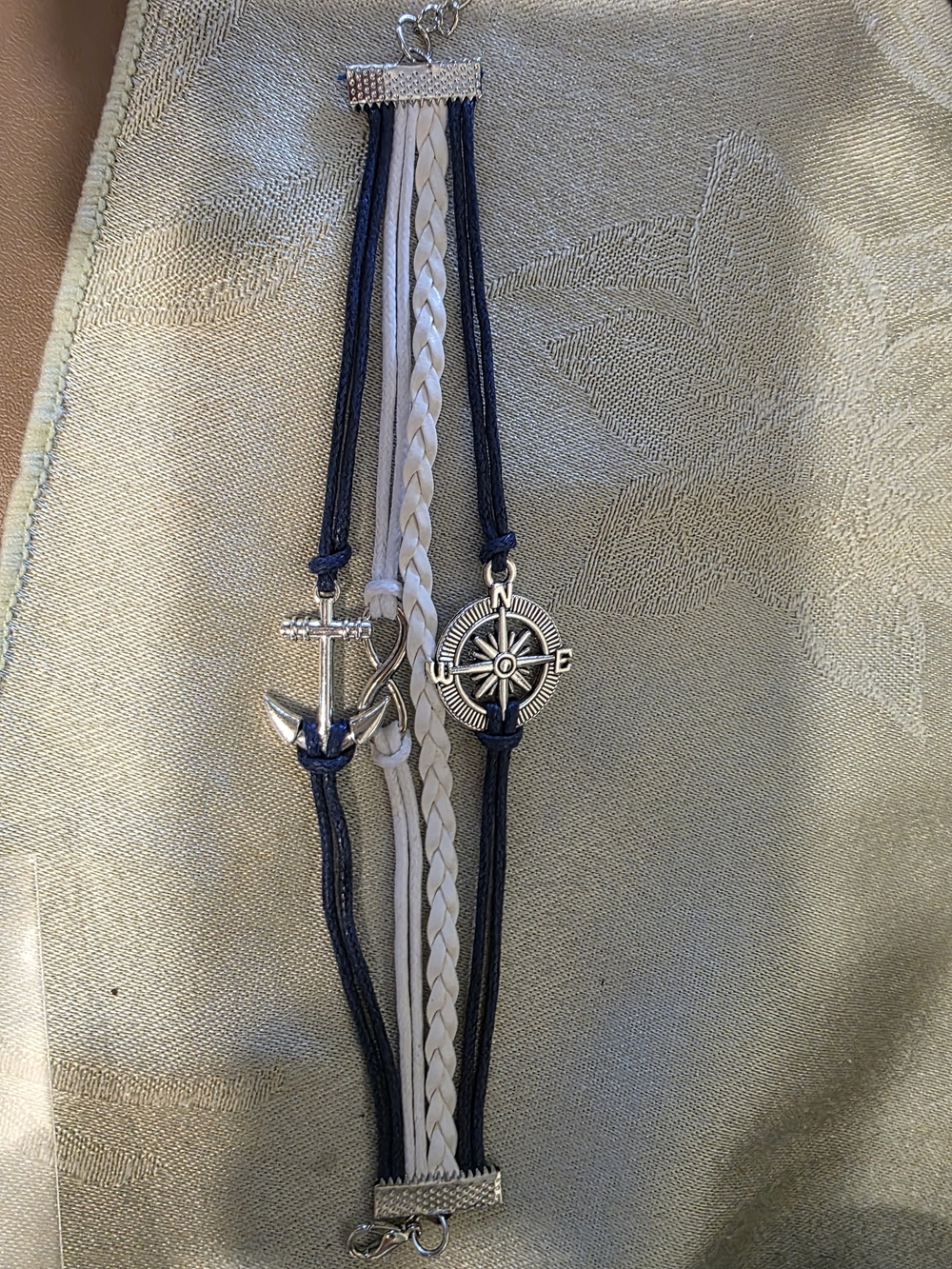 Nautical Anchor & Compass Multi-Strand Bracelet - Navy & Cream